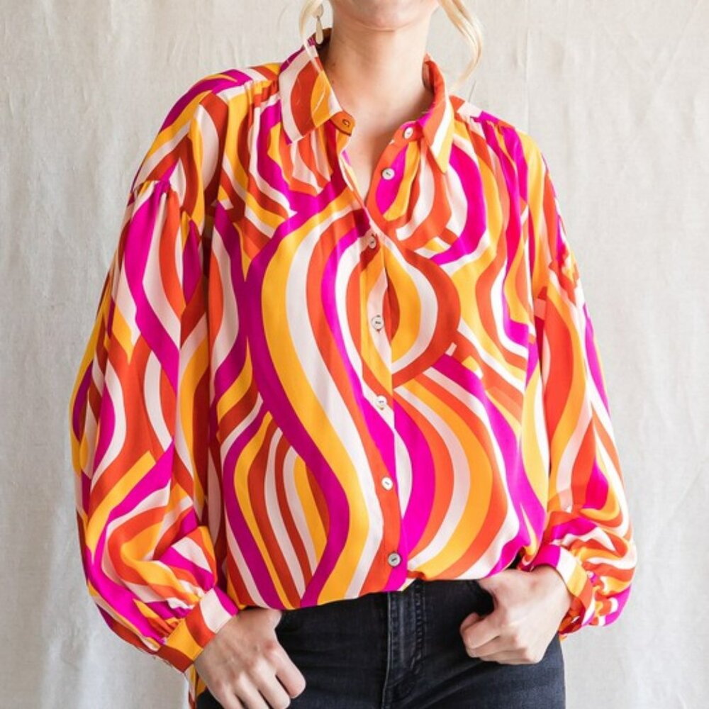 Print Pattern With Collared Neck Blouse